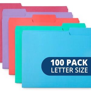 File Folders Letter Size 1/3 Cut Tabs 100 Pk Various Colors Two Tone Durable